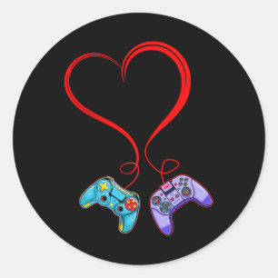 Sticker Rond Contrôleur de jeu vidéo Saint-Valentin joueur de j