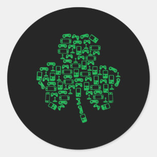 Sticker Rond Contrôleur de jeu vidéo Shamrock Irish Gamer St Pa