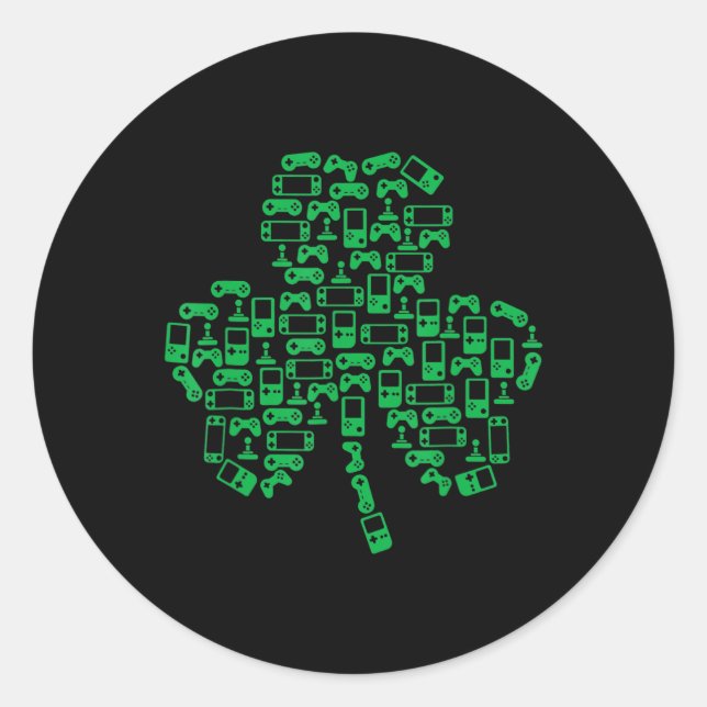 Sticker Rond Contrôleur de jeu vidéo Shamrock Irish Gamer St Pa (Devant)