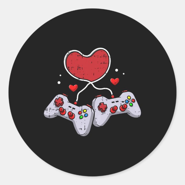 Sticker Rond Contrôleur de jeu vidéo Valentines Jour Cool Jeu G (Devant)