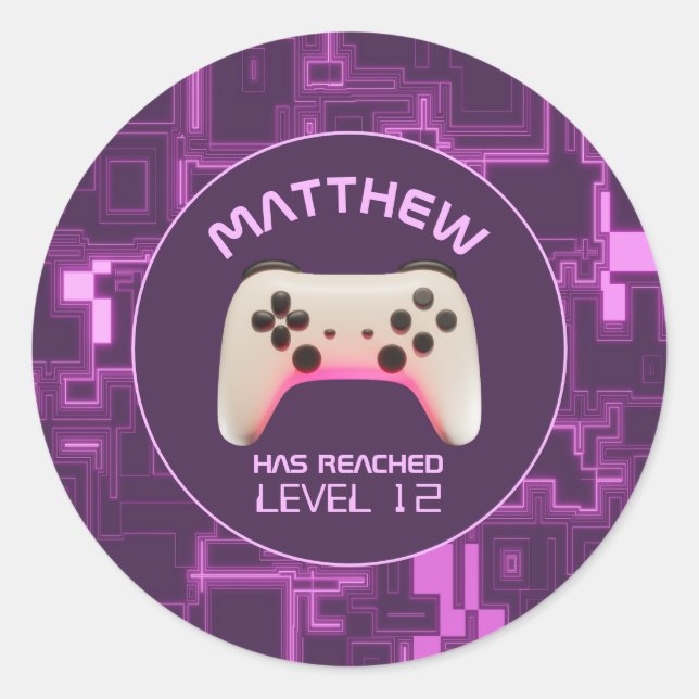 Sticker Rond Contrôleur de jeu vidéo violet et blanc (Devant)
