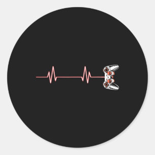 Sticker Rond Contrôleur De Jeux Vidéo Cool Heartbeat Pour Nerdy