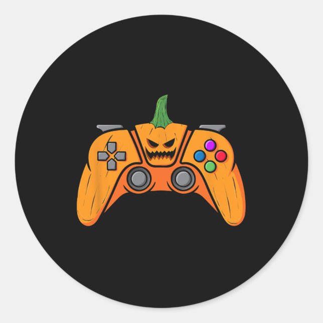 Sticker Rond Contrôleur de jeux vidéo d'Halloween With Pumkin F (Devant)