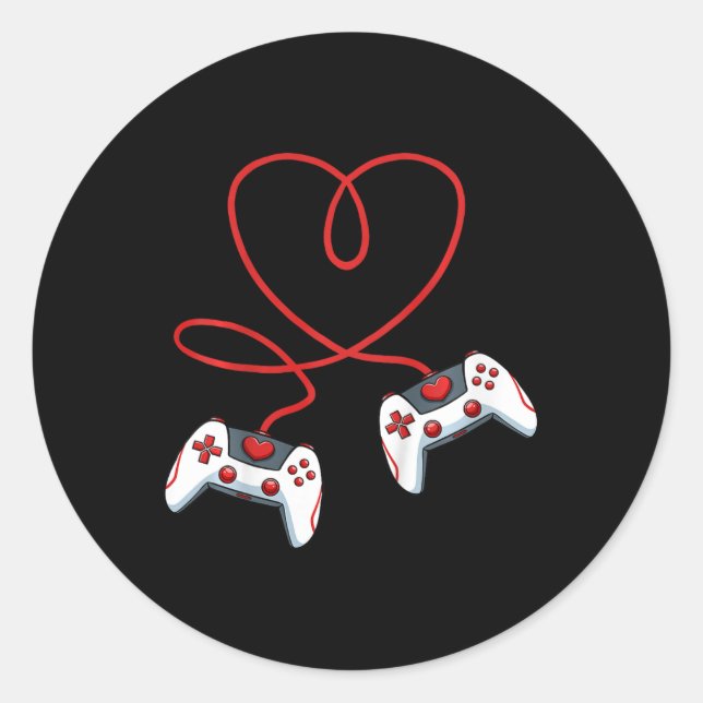 Sticker Rond Contrôleur Heart Video-game Valentines Day Cool Ga (Devant)