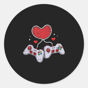 Sticker Rond Contrôleur Vidéo Coeur Enfants Valentines Day Co