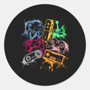 Sticker Rond Contrôleurs de console de jeu vidéo Retro 80's 90'