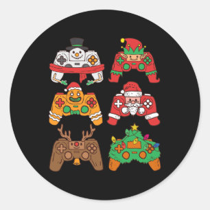 Sticker Rond Contrôleurs de jeu de cerfs de Noël Père Noël Garç