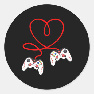 Sticker Rond Contrôleurs de jeu Joueurs vidéo Jouer Valentine's