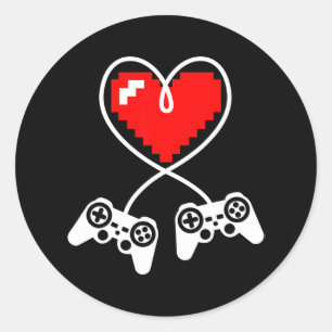 Sticker Rond Contrôleurs Vidéo Coeur Joueur Valentines Jour