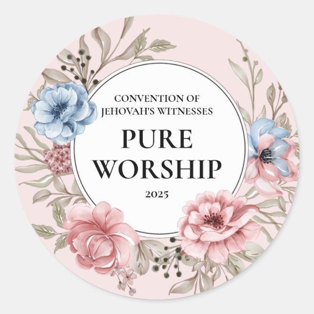 Sticker Rond Convention JW 2025 pur culte design floral (Devant)
