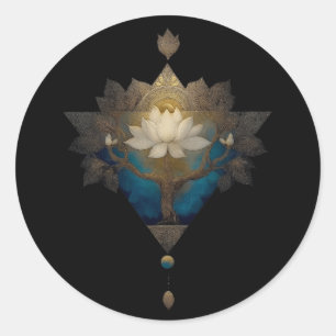 STICKER ROND CONVERGENCE SACRÉE SYMBOLE DE LOTUS ALCHIMIQUE