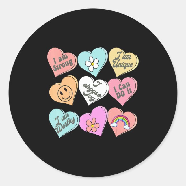 Sticker Rond Conversation Hearts Groovy Valentines Day Cute Tea (Devant)