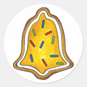 Sticker Rond Cookie à sucre Bell jaune arrose Noël Noël Noël No