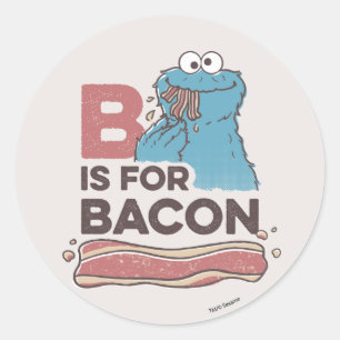 Sticker Rond Cookie Monster B est pour Bacon