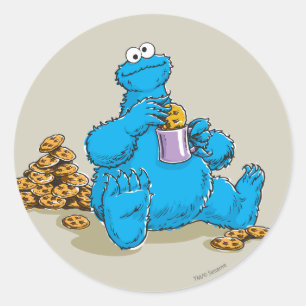 Sticker Rond Cookie Monster mange des cookies vintage