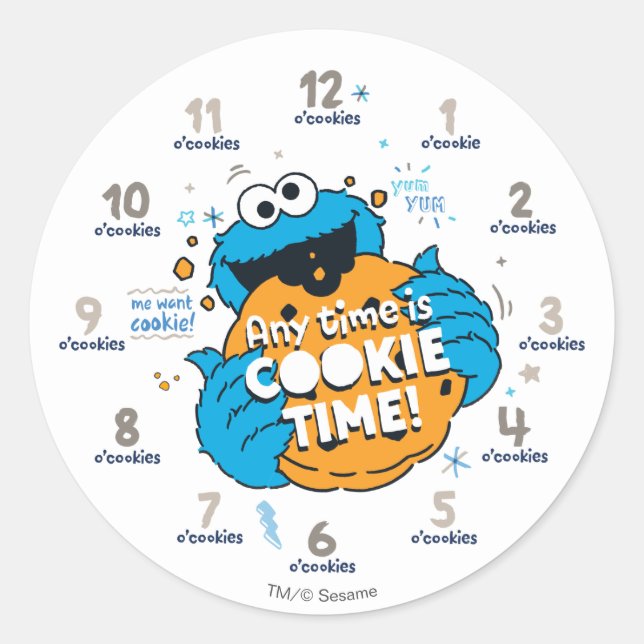 Sticker Rond Cookie Monster | N'importe quelle heure est l'heur (Devant)