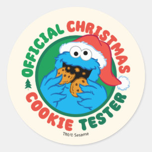 Sticker Rond Cookie Monster   Tester officiel de biscuits de No
