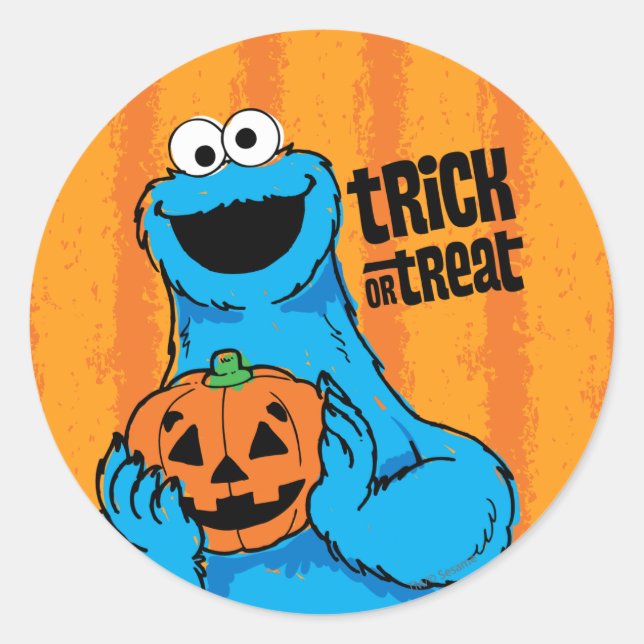 Sticker Rond Cookie Monster - Tricoter Ou Traiter (Devant)