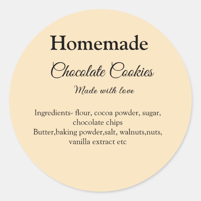 Sticker Rond Cookies au chocolat faits maison avec amour ajoute (Devant)