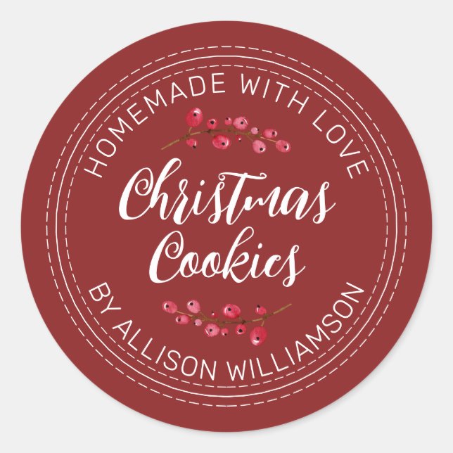 Sticker Rond Cookies de canneberge de Noël maison rouge (Devant)