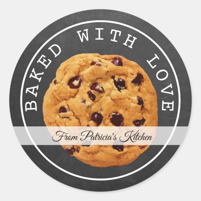 Sticker Rond Cookies de Noël cuits avec Chalkboard d'amour (Devant)