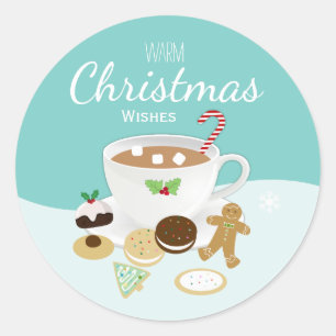 Sticker Rond Cookies de Noël et chocolat chaud vacances café