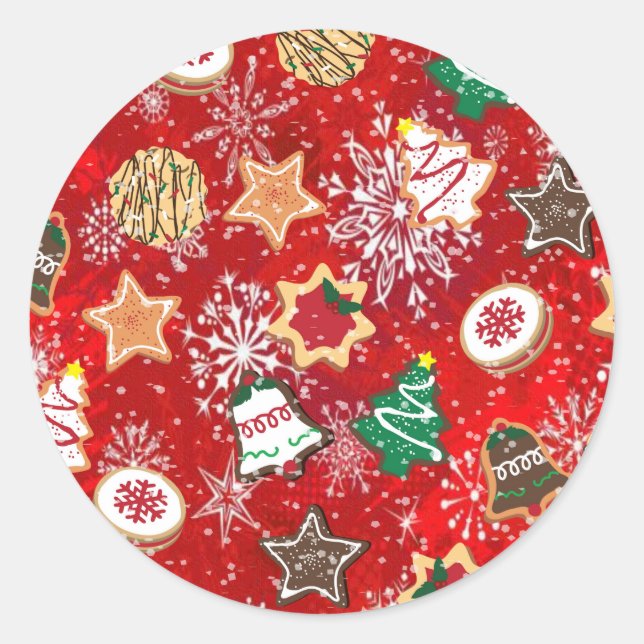 Sticker Rond Cookies de Noël et flocons de neige en rouge (Devant)