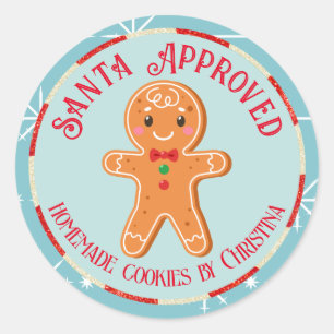 Sticker Rond Cookies de Noël faits maison Père Noël Approuvé Bl