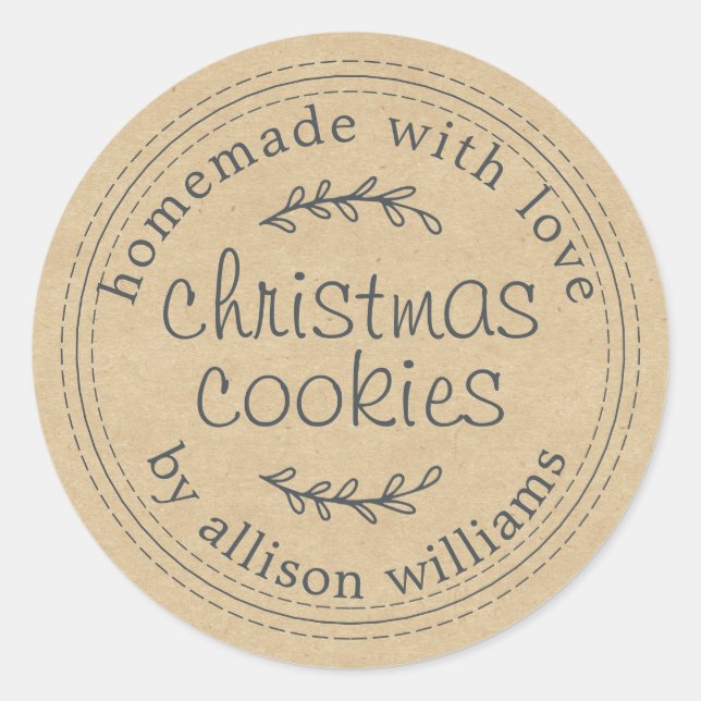 Sticker Rond Cookies de Noël faits maison rustiques Papier Kraf (Devant)