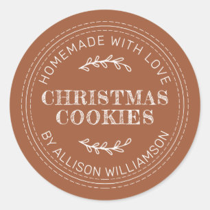 Sticker Rond Cookies de Noël maison rustiques TerraCotta