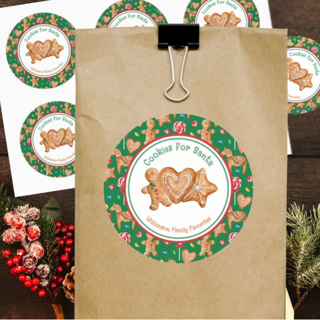 Sticker Rond Cookies de Noël pour le Père Noël Vert (Créateur téléchargé)