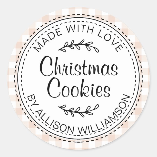 Sticker Rond Cookies de Noël rustiques faits maison Coche rose (Devant)