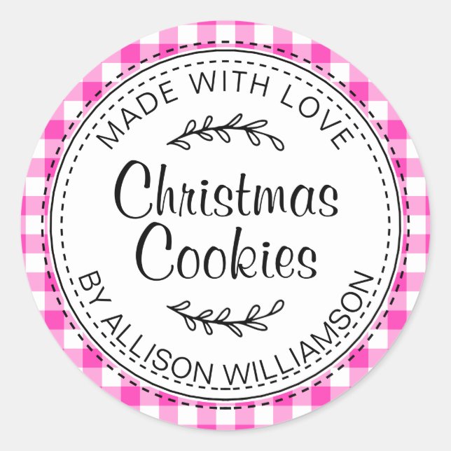 Sticker Rond Cookies de Noël rustiques faits maison Coche rose  (Devant)