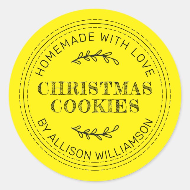 Sticker Rond Cookies de Noël rustiques faits maison Jaune brill (Devant)