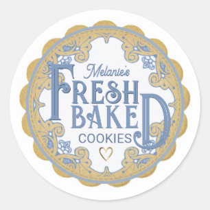 Sticker Rond Cookies FRAIS CUITS Bordure Coeur et pétoncle Kraf