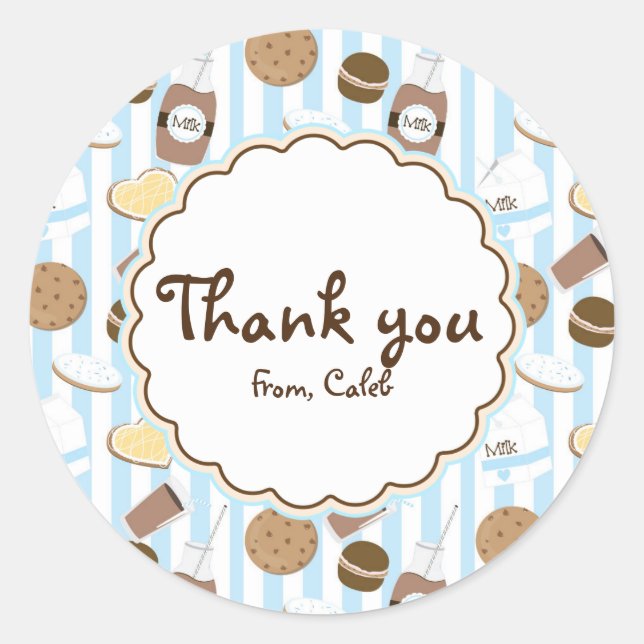 Sticker Rond Cookies & Lait Blue Boys Anniversaire Fête Favoris (Devant)