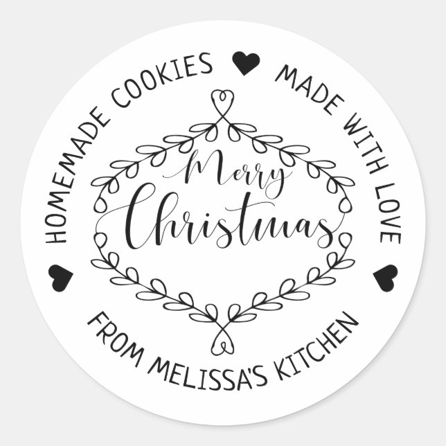 Sticker Rond Cookies maison faits avec amour Joyeux Noël (Devant)