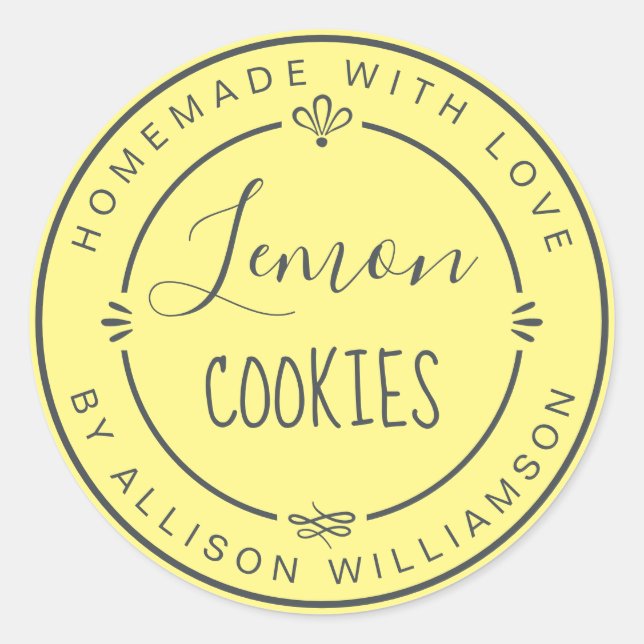 Sticker Rond Cookies Maison Rustiques Modernes Jaune Citron  (Devant)