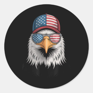 Sticker Rond Cool 4 juillet Eagle Usa Drapeau Sungles Indépenda