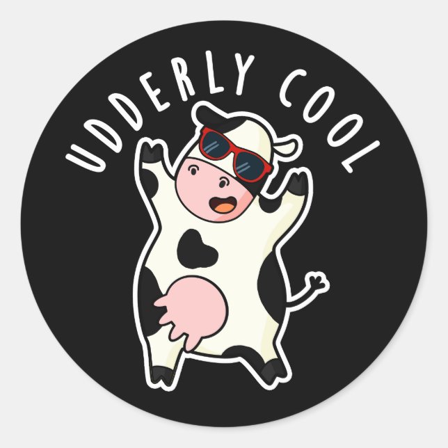 Sticker Rond Cool âgé Funny Cow Pun Dark BG (Devant)