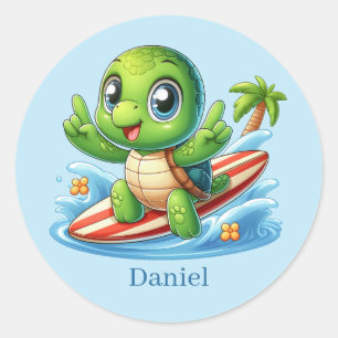 Sticker Rond Cool ajouter nom surf tortue de mer