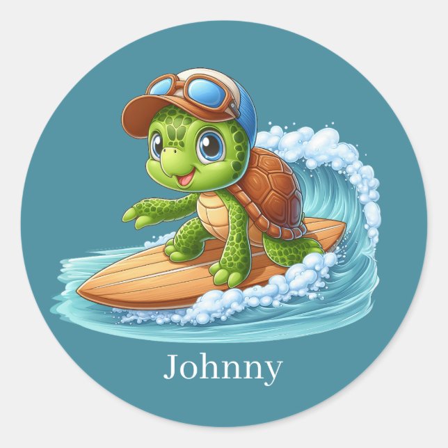 Sticker Rond Cool ajouter nom surf tortue de mer (Devant)