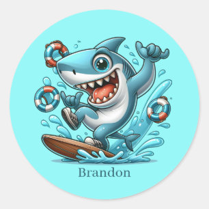 Sticker Rond Cool Amateurs de requin de plage surf ajouter le n