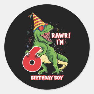 Sticker Rond cool Anniversaire dinosaure garçons âge six