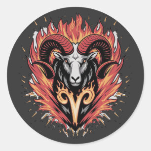 Sticker Rond Cool Aries en feu Zodiac Astologie design