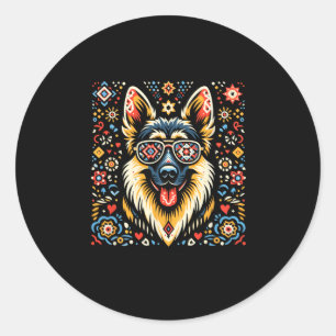 Sticker Rond Cool berger allemand chien folk style d'art Noël