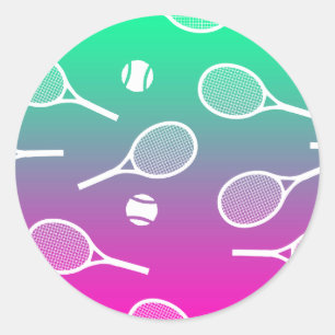 Sticker Rond Cool Blanc Retro Racquets de Tennis Motif Gradient