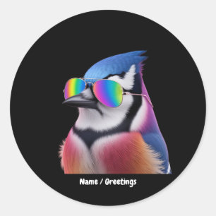 Sticker Rond Cool Bleu Jay Oiseau porter lunettes de soleil Ret