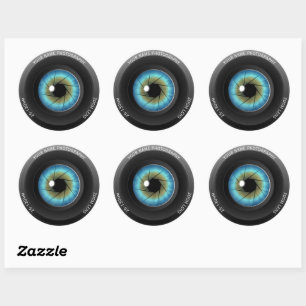 Sticker Rond Cool Blue Eye Camera Lens Nom personnalisé Photogr