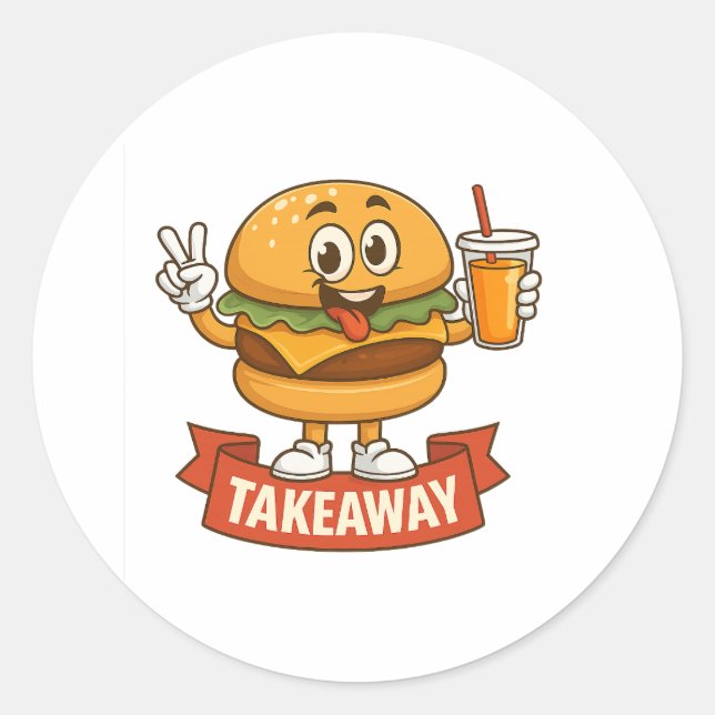 Sticker Rond Cool Burger Buddy avec jus - Caricature amusante C (Devant)